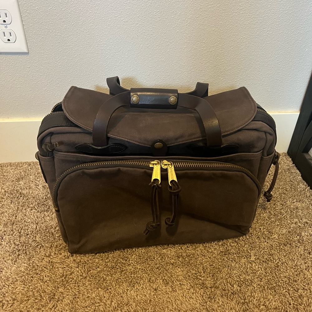 Vintage Filson Rugged Twill Padded Computer Bag Briefcase, Brown, Style 258, USA